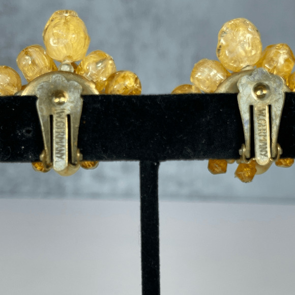 West Germany Beaded Clip On Earrings Large 1.25” Diameter Lt. Amber/Peach Color - Picture 6 of 6